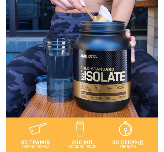 Ізолят сироваткового протеїну Optimum Nutrition Gold Standard 100% Isolate для спортсменів шоколадний 930 грамів