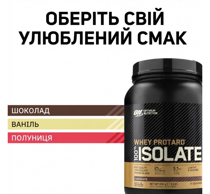 Ізолят сироваткового протеїну Optimum Nutrition Gold Standard 100% Isolate для спортсменів шоколадний 930 грамів