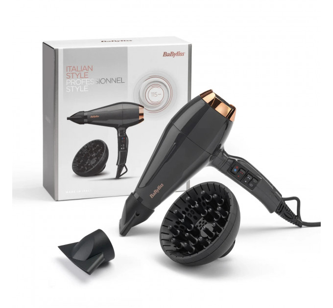 Фен для волосся BaByliss Italian Air Pro 6719DE з дифузором та іонізацією 2200 Вт чорний