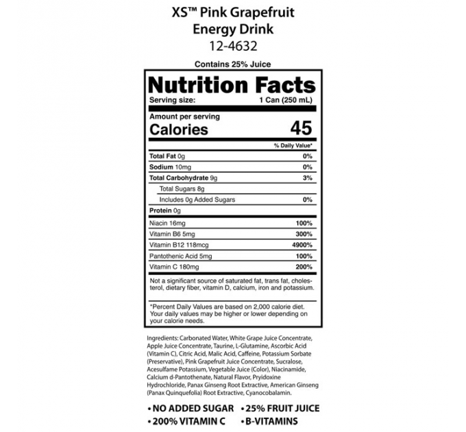 Енергетичний напій Amway XS Juiced and Burn з вітамінами і натуральними соками 12 банок по 250 мл