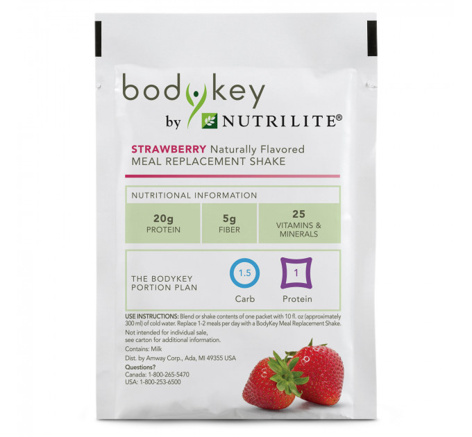 Протеїн Amway BodyKey by Nutrilite з полуничним смаком 14 пакетиків