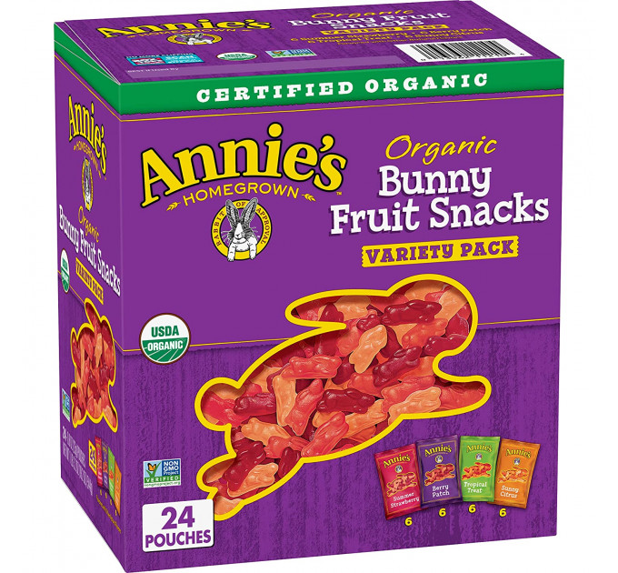 Органічні фруктові снеки Annie's Homegrown Organic Bunny Fruit Snacks у вигляді кроликів з різними смаками (24 пакетики по 23 г)