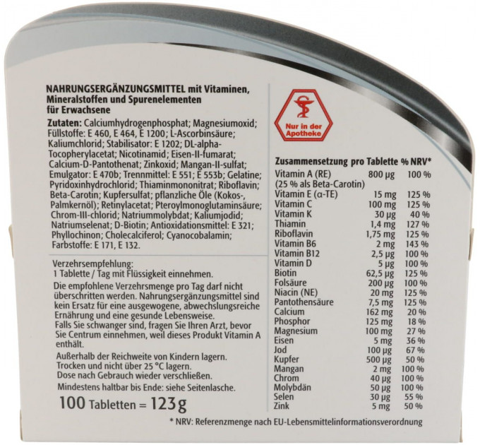 Універсальний комплекс вітамінів і мінералів Centrum Von A bis Zink 100 таблеток на 100 днів