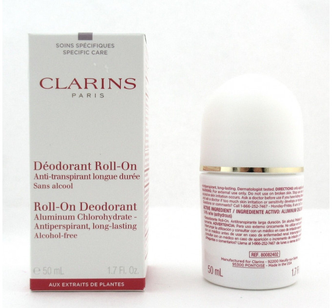 Шариковый дезодорант-антиперспирант без спирта Clarins Roll On Deodorant 50 мл