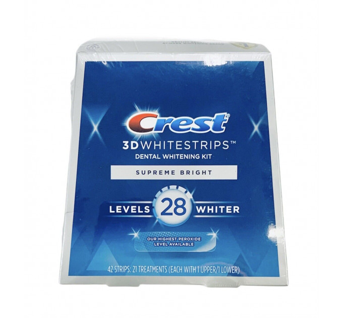 Смужки для відбілювання зубів Crest 3D Whitestrips Supreme Bright Levels 28 Whiter (42 смужки на 21 застосування)