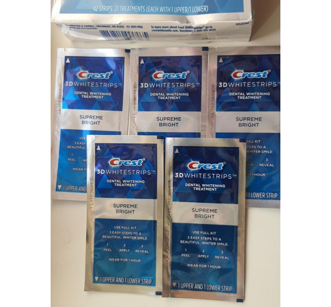 Смужки для відбілювання зубів Crest 3D Whitestrips Supreme Bright 1 шт (1 смужка для верхніх та 1 для нижніх зубів)