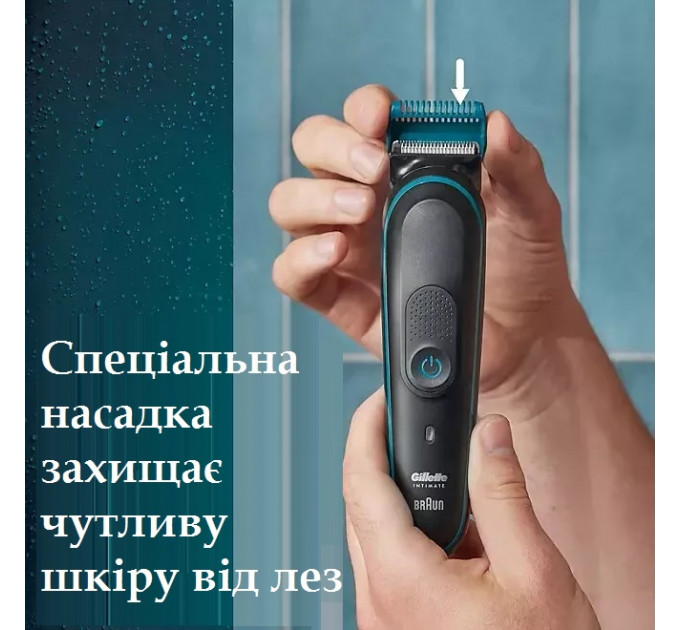 Чоловічий набір для догляду за волоссям інтимних зон Gillette Intimate (тример і бритва з трьома картриджами/підставкою та крем для гоління 177 мл)