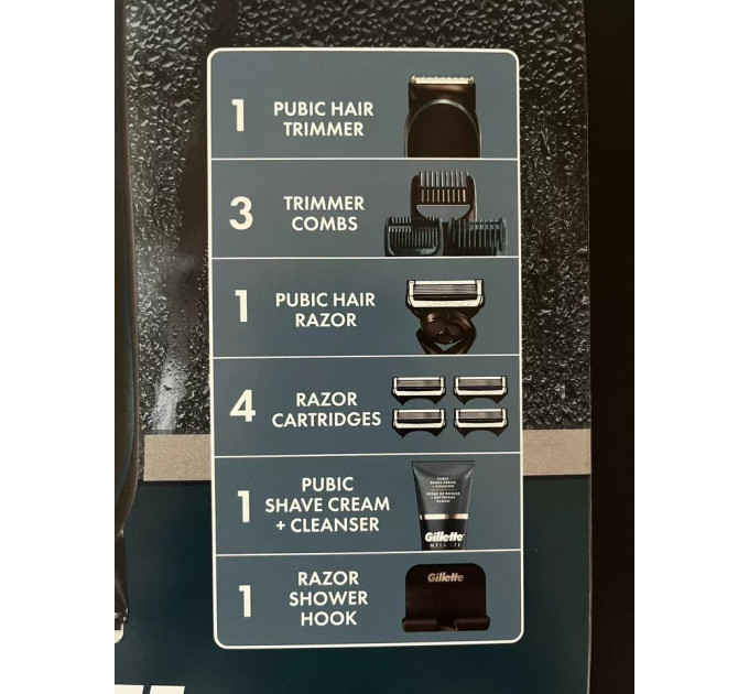 Чоловічий набір для догляду за волоссям інтимних зон Gillette Intimate (тример і бритва з трьома картриджами/підставкою та крем для гоління 177 мл)