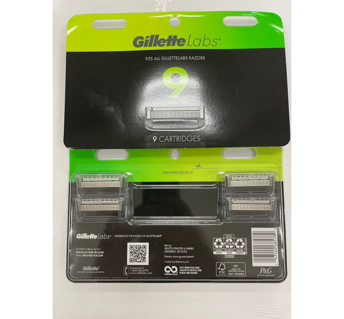 Сменные картриджи Gillette Labs с отшелушивающей полоской (9 шт)