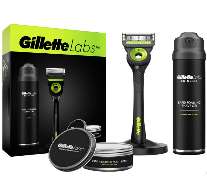 Подарочный набор для бритья Gillette Labs Neon Night Gift Set (бритва с отшелушивающей полоской и магнитной подставкой гель/пена для бритья Gillette labs 198 мл увлажняющий крем 50 мл) 