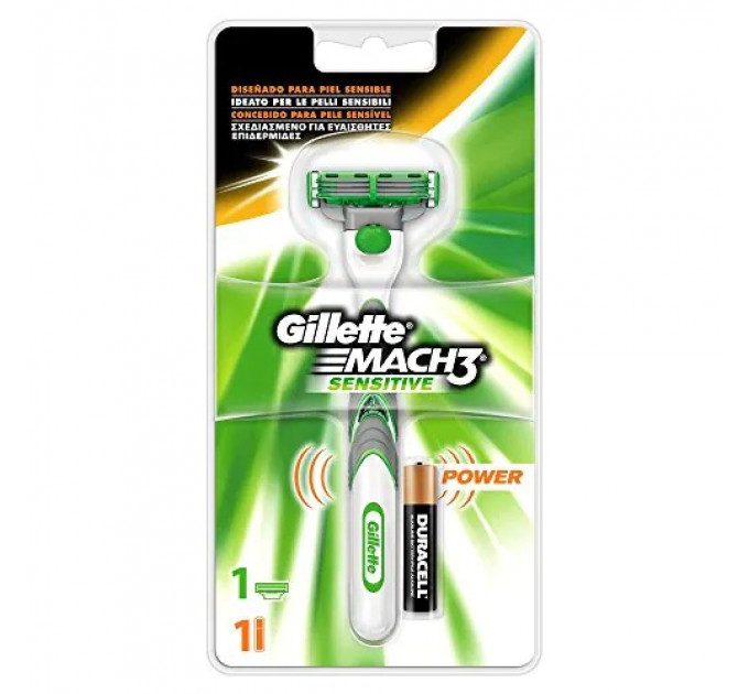 Бритва мужская Gillette Mach3 Sensitive Power 1 станок 1 картридж 1 батарейка
