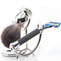 Набір для гоління Razor MD iGRIP Black в подарунковій коробці (бритвенний станок + помазок + підставка)