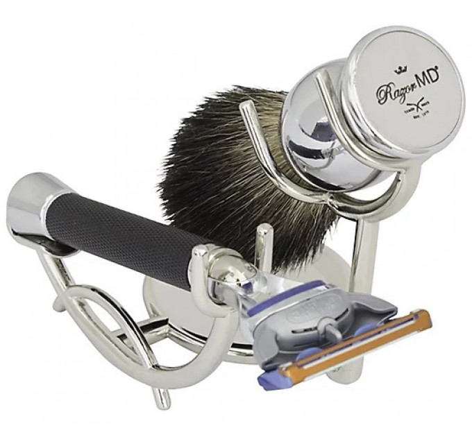 Набір для гоління Razor MD iGRIP Black в подарунковій коробці (бритвенний станок + помазок + підставка)