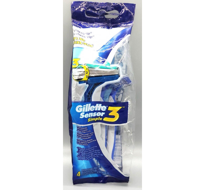 Одноразові бритвенні станки Gillette Sensor 3 Simple (4 штуки)