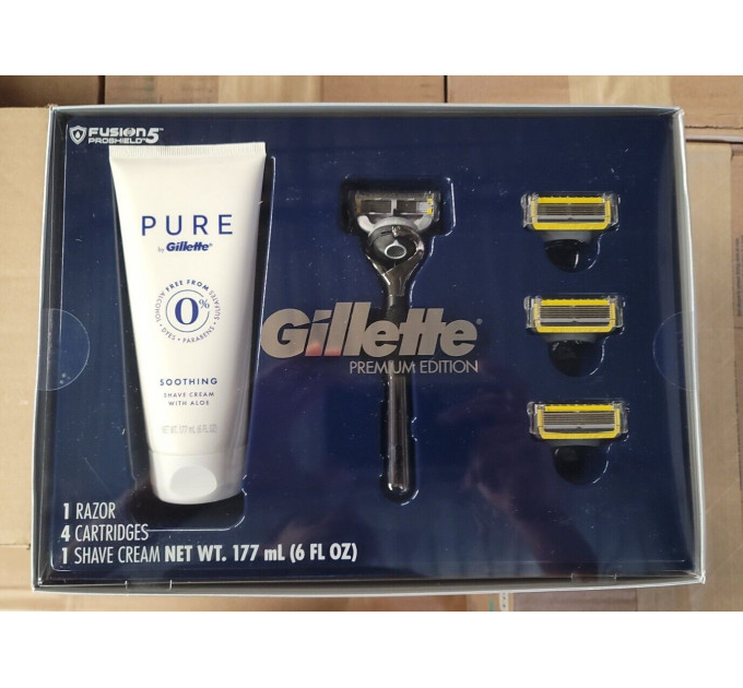 Подарочный набор для бритья Gillette Proglide Shield (1 станок 4 картриджа и крем для бритья 177 мл)