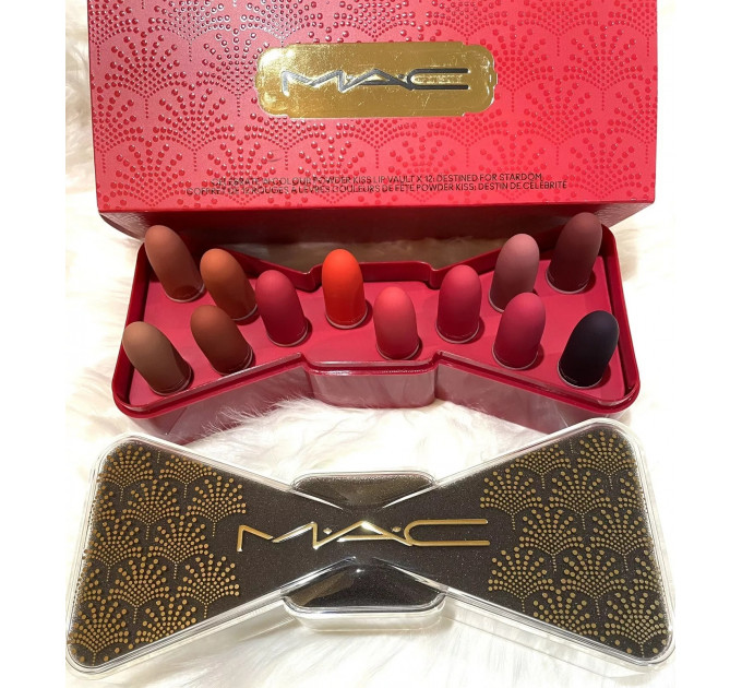Набір матових губних помад MAC Powder Kiss Bubbles & Bows Holiday Collection Celebrate In Colour (12 шт по 1,5 гр)