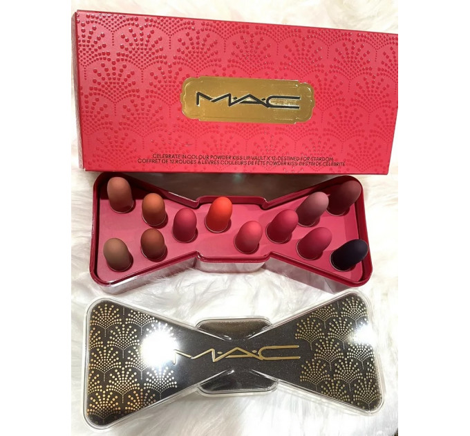 Набір матових губних помад MAC Powder Kiss Bubbles & Bows Holiday Collection Celebrate In Colour (12 шт по 1,5 гр)