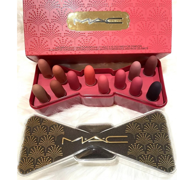 Набір матових губних помад MAC Powder Kiss Bubbles & Bows Holiday Collection Celebrate In Colour (12 шт по 1,5 гр)