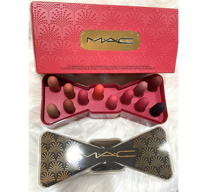 Набір матових губних помад MAC Powder Kiss Bubbles & Bows Holiday Collection Celebrate In Colour (12 шт по 1,5 гр)