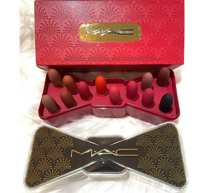 Набір матових губних помад MAC Powder Kiss Bubbles & Bows Holiday Collection Celebrate In Colour (12 шт по 1,5 гр)