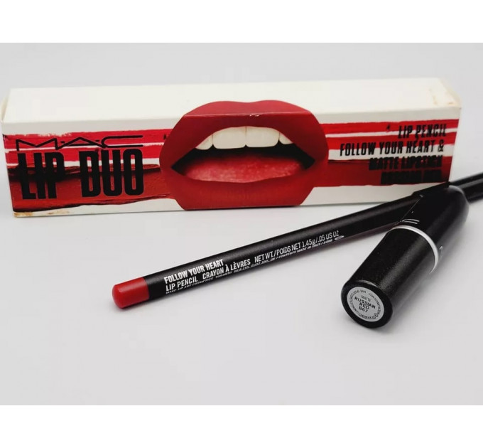 Набор для губ Mac Lip Duo (карандаш Mac Pencil Follow Your Heart 1,45 г и помада Mac Matte Lipstick Russian Red 3 г)