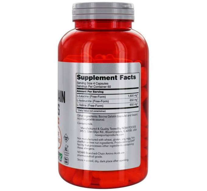 Комплекс амінокислот Now Foods із розгалуженими ланцюгами Now Sports Branched Chain Amino Acids (ВСАА) 240 капсул
