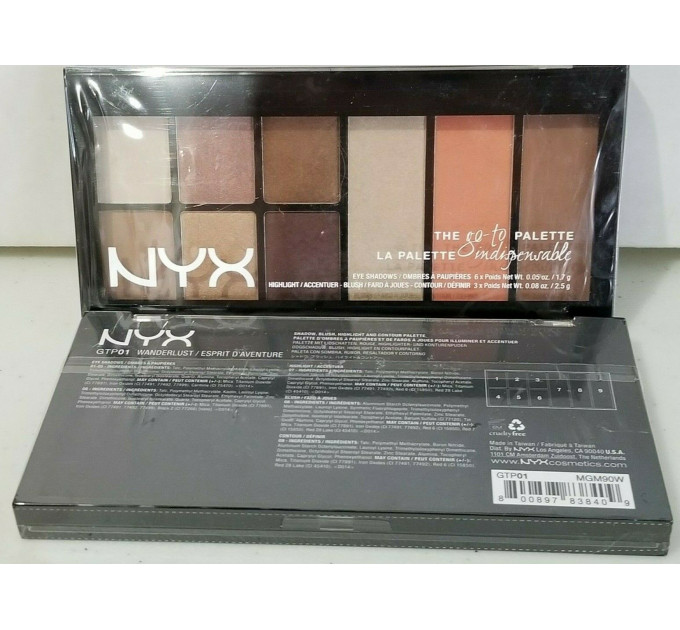 Набір косметики NYX Cosmetics Go To Palette (6 відтінків тіней + хайлайтер + рум'яна + бронзер)