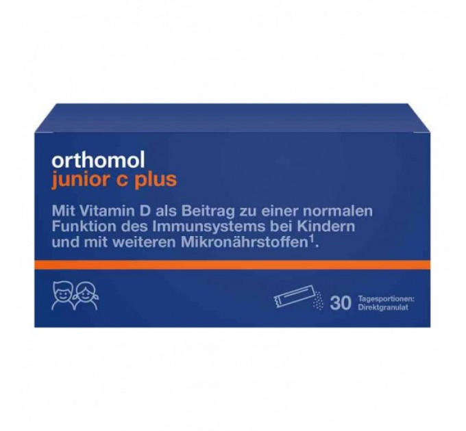 Вітамінний комплекс для дітей від 4 до 14 років Orthomol Junior C Plus (гранули прямої дії зі смаком малини та лайма на 30 днів)