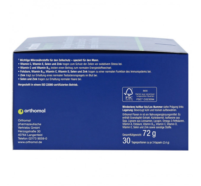 Вітаміни для чоловіків для передміхурових залоз Orthomol Flavon M (капсули на 30 днів) 