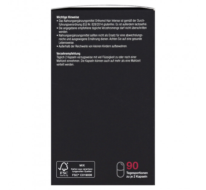 Вітамінний комплекс для зміцнення та покращення росту волосся Orthomol Hair Intense (180 капсул на 90 днів)