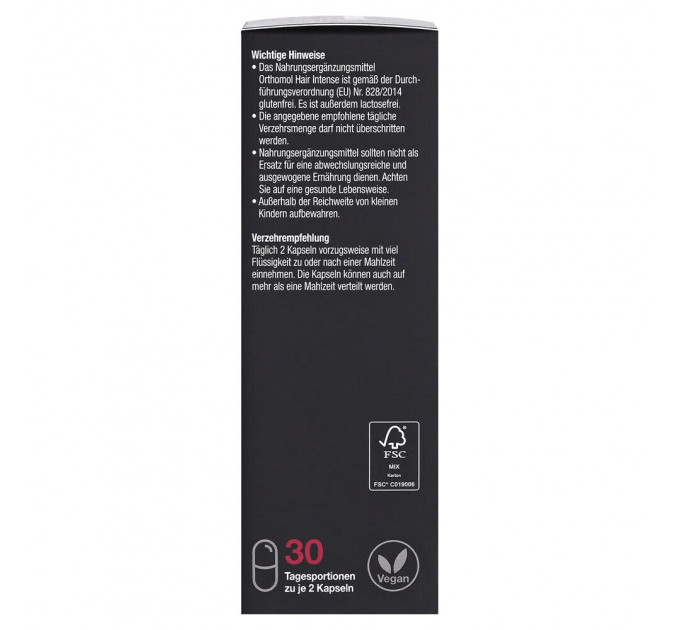 Вітамінний комплекс для зміцнення та покращення росту волосся Orthomol Hair Intense (60 капсул на 30 днів)