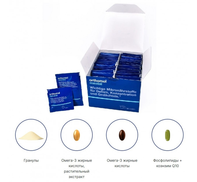 Вітаміни для покращення роботи мозку Orthomol Mental 30 порцій (гранули та капсули)
