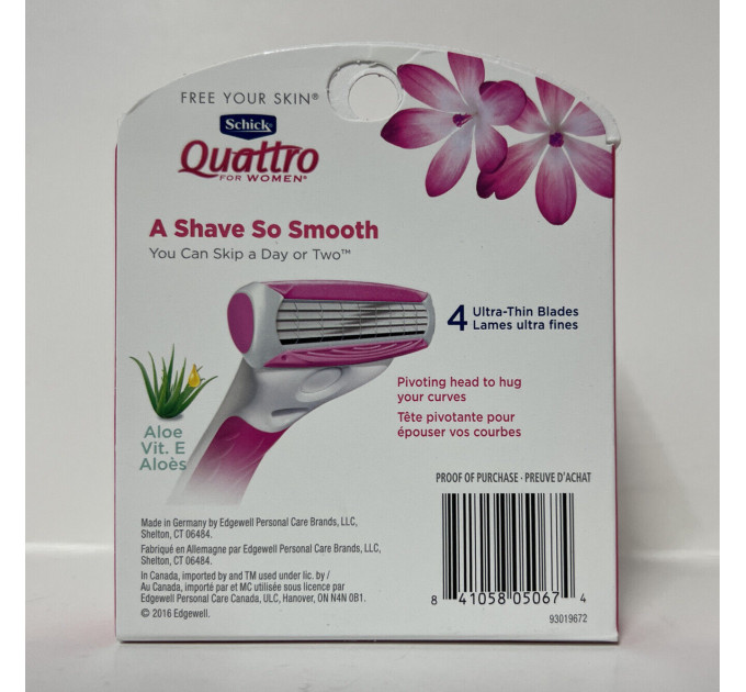 Леза для жінок Schick Quattro Women Value Pack Razor Blade Refills with Aloe (6 картриджів)