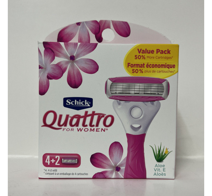 Лезвия для женщин Schick Quattro Womens Value Pack Razor Blade Refills with Aloe (6 картриджей)