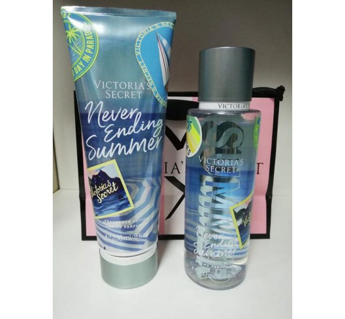 Парфумований набір Victoria's Secret спрей-міст з шимером і лосьйон для тіла Never Ending Summer (250 мл та 236 мл)