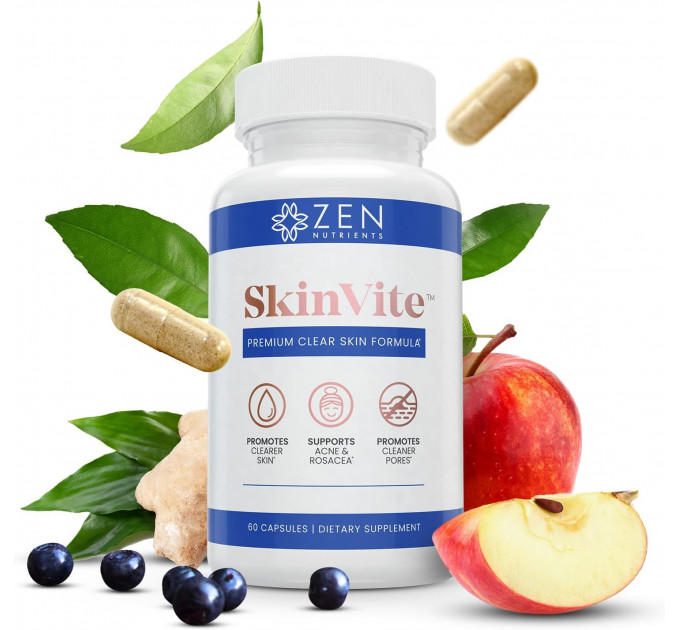 Вітаміни для чистої шкіри Zen Nutrients SkinVite від акне розацеа екземи псоріазу (60 капсул)