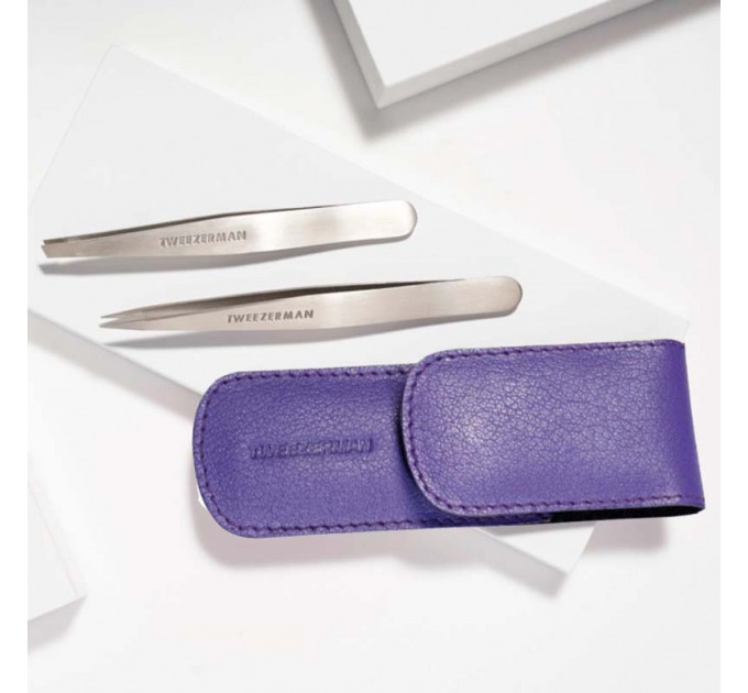 Набор пинцетов для бровей Tweezerman Petite Tweeze Set with Purple Case Set (3 предмета) 