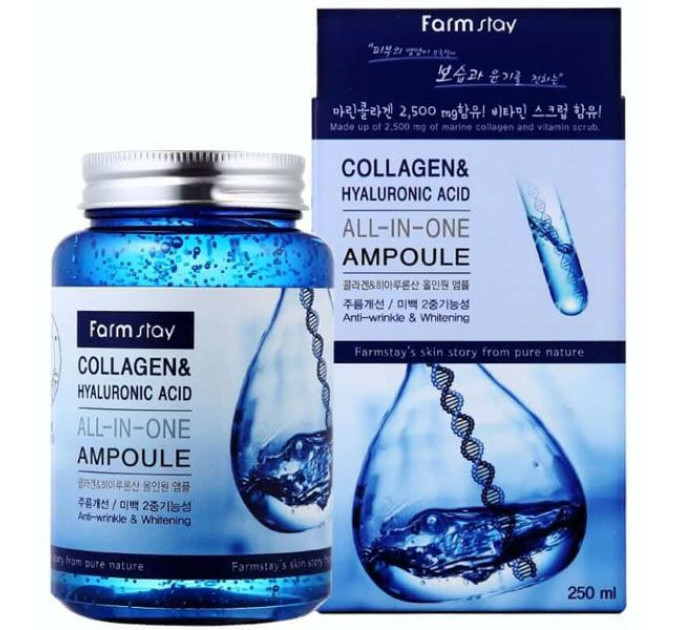 Ампульная сыворотка с коллагеном и гиалуроновой кислотой Farmstay Collagen&Hyaluronic Acid All-In One Ampoule 250 мл (8809469770002)