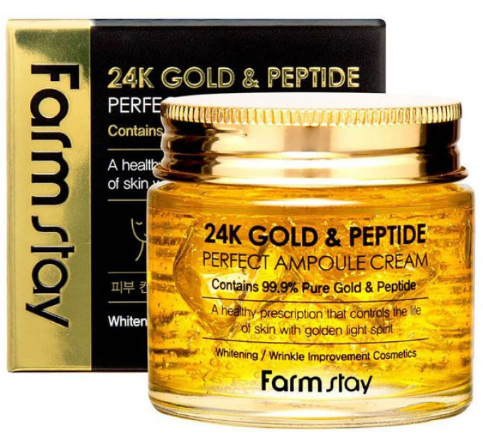 Антивозрастной крем для лица с частичками золота и пептидами Farmstay 24K Gold & Peptide Perfect Ampoule Cream 80 мл (8809469776189)