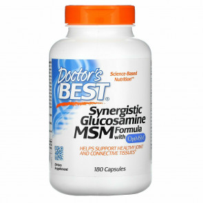 Харчова добавка Doctor's Best Synergistic Glucosamine MSM Formula with OptiMSM синергетична формула глюкозаміну та ЧСЧ з OptiMSM, 180 капсул