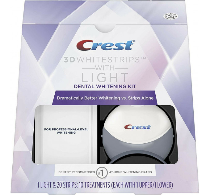 Полоски для отбеливания зубов Crest 3d Whitestrips With Light со световой отбеливающей лампой 20 полосок на 10 процедур (без коробки)