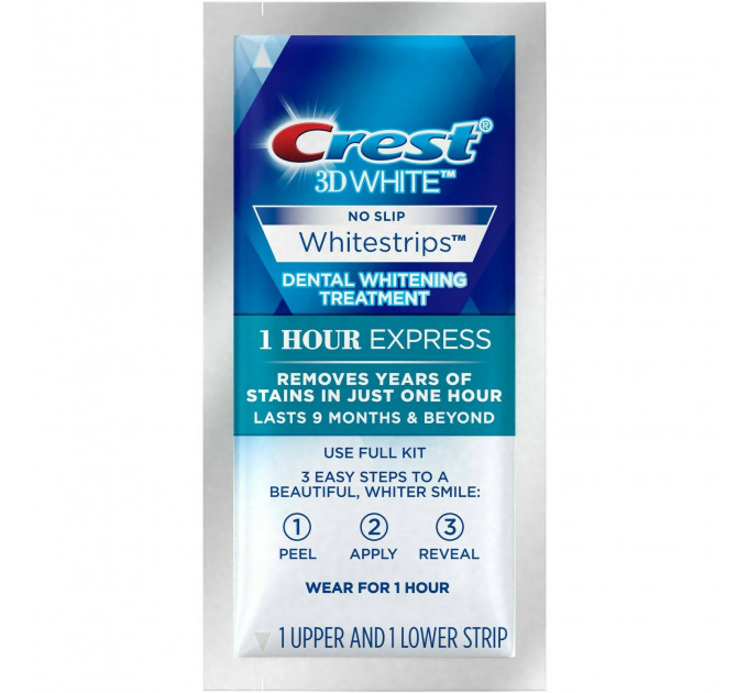 Відбілюючі смужки для зубів Crest 3D White No Slip Whitestrips Dental Whitening Kit 1 Hour Express 8 шт