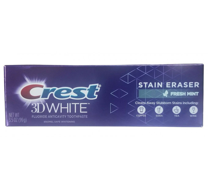 Отбеливающая зубная паста Crest 3D White Stain Eraser Fresh Mint Whitening Toothpaste свежая мята 99 г