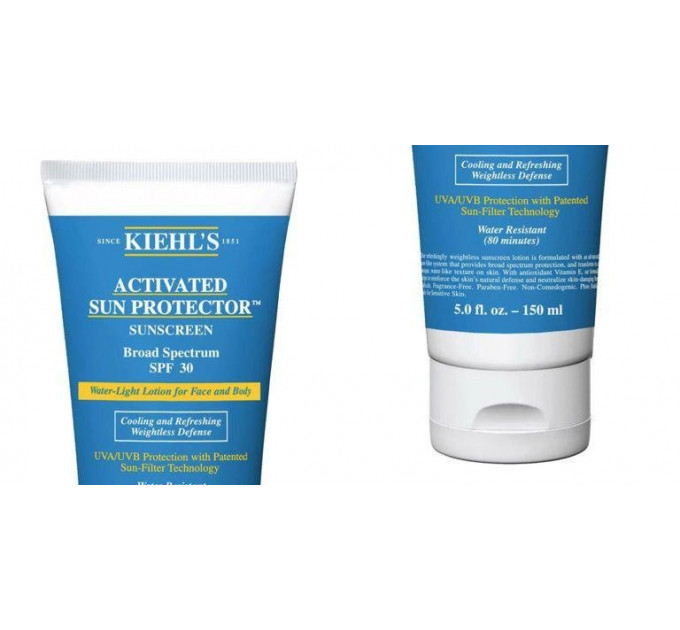 Kiehl's Activated Sun Protector Sunscreen Water Light Lotion For Face  & Body SPF 30 Сонцезахисний лосьйон для обличчя і тіла