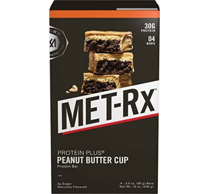Протеїновий батончик MET-Rx Protein Plus Peanut Butter Cup, Чашка арахісового масла з вітамінами, без глютену 85 г кожен