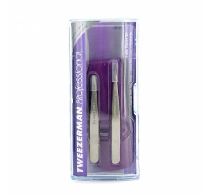 Набор пинцетов для бровей Tweezerman Petite Tweeze Set with Purple Case Set (3 предмета) 