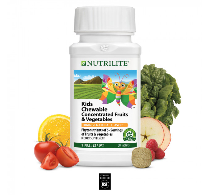 Детские жевательные таблетки Amway Nutrilite™ Kids Chewable Concentrated Fruits and Vegetables  (60 таб)