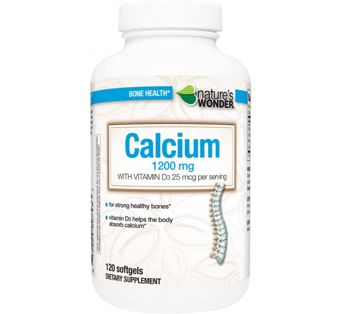 Nature's Wonder Calcium 1200 mg with Vitamin D3 25 mcg (1000IU), Пищевая добавка Кальций + Витамин Д3  (120 капсул)