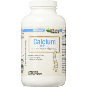 Пищевая добавка Nature's Wonder Calcium 1200 mg with Vitamin D3 25 mcg (1000IU), Кальций + Витамин Д3, 240 капсул 