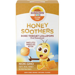 Льодяники від болю в горлі Sundown Kids Honey Soother Sore Throat Lollipops зі смаком апельсина, 10 льодяників з пектином